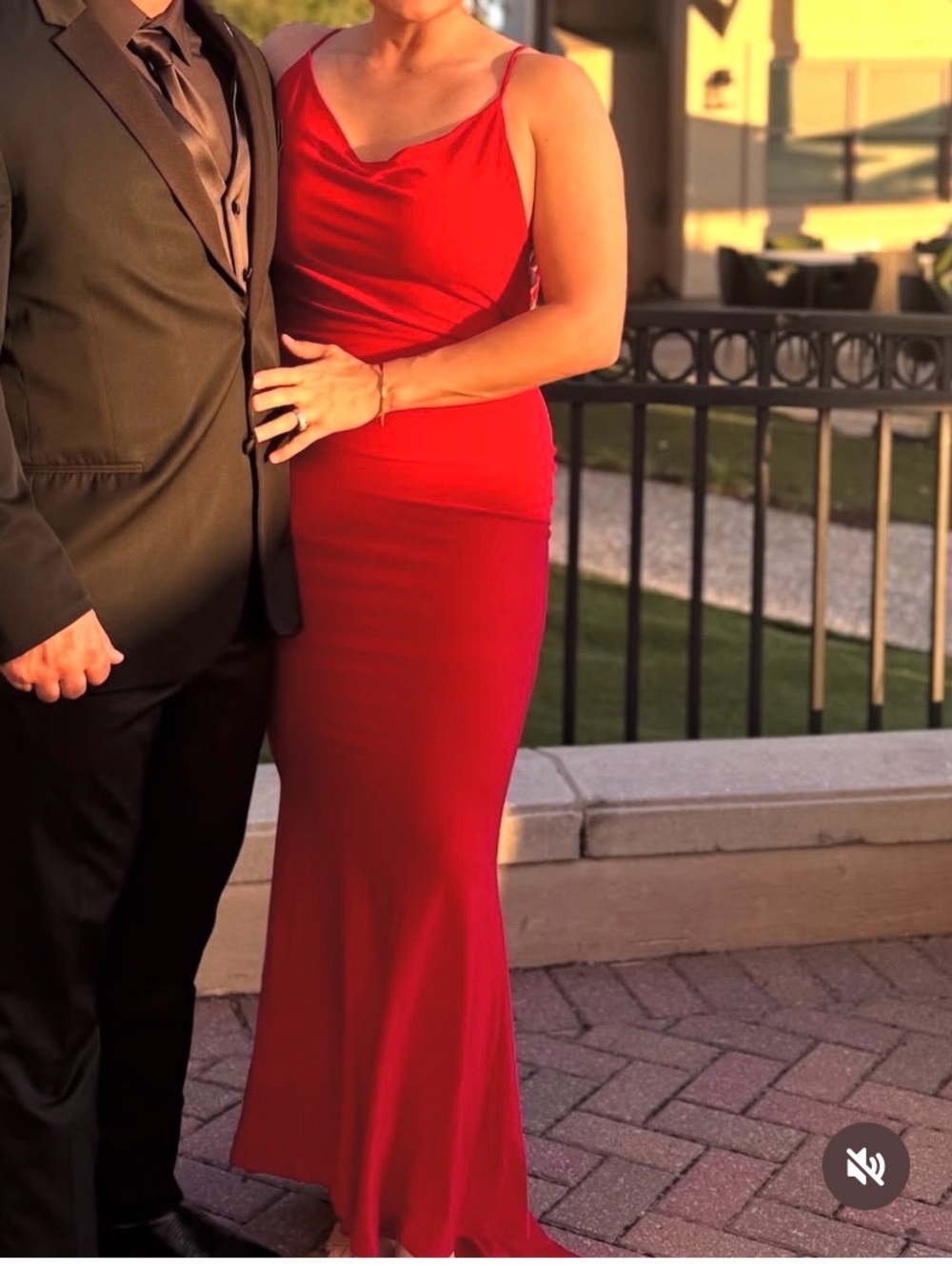 Red Cowl-Neck Maxi Dress with Spaghetti Straps